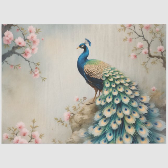 Papel De Seda Chinoiserie Peacock Flor Decoupage (Frente )