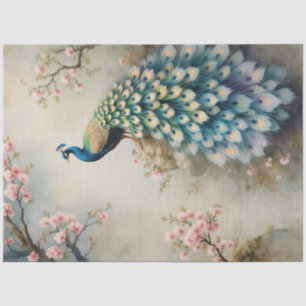 Papel De Seda Chinoiserie Peacock Floral Flor Cor-de-Foca