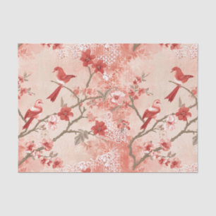 Papel De Seda Chinoiserie Red Bird Asiática Flores Rosa Decoupag