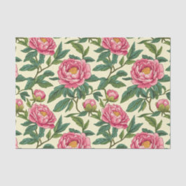 Papel De Seda Chinoiserie rosa, verde e amarela Floral