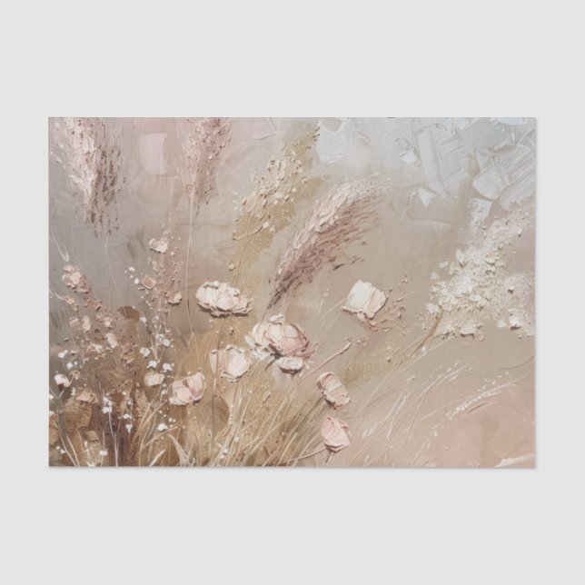 Papel De Seda Chique Bege Rosado Boho Floral  (Frente )