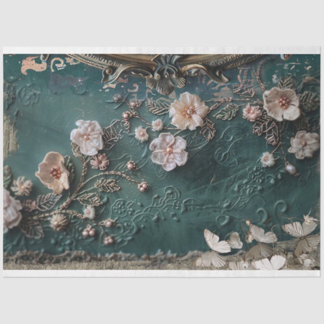 Papel De Seda Chique, Borboleta e Design de Mídia Mistura Floral (Frente )