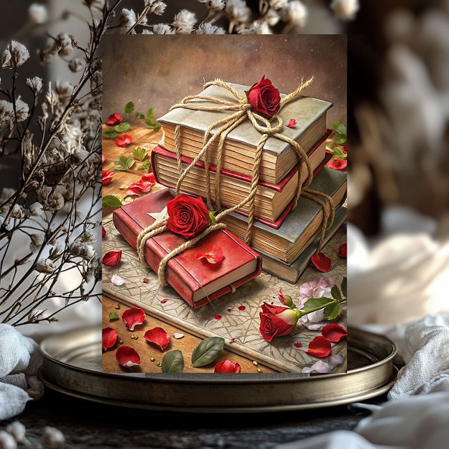 Papel De Seda Chique de aquarelas rosas vermelhas livros antigos (Watercolor shabby chic vintage red roses old books tissue paper)