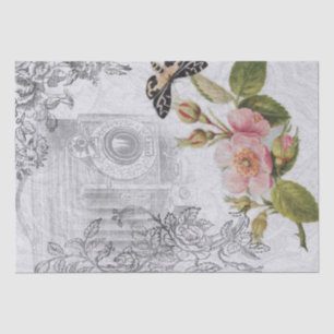 Papel De Seda Chique de Ilustrações Vintage e Flores