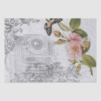 Papel De Seda Chique de Ilustrações Vintage e Flores