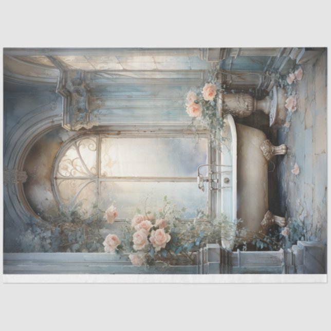 Papel De Seda Chique de vindima verde pastel floral (Frente )