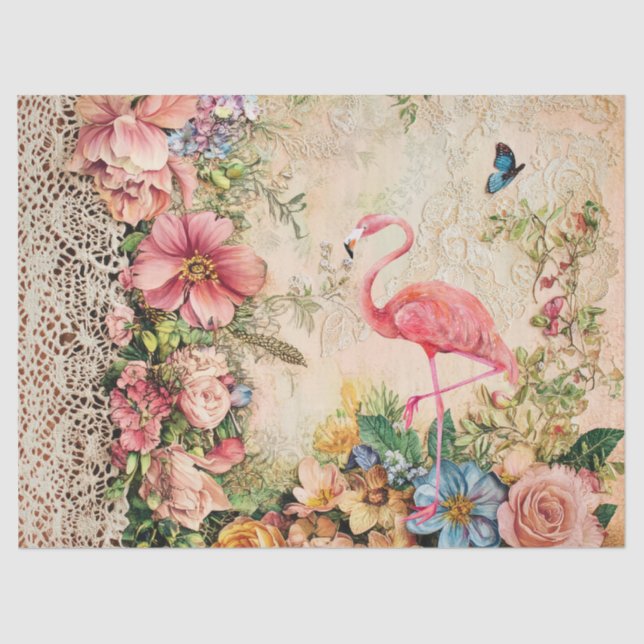 Papel De Seda Chique Flamingo Floral Cor-de-Rosa (Frente )