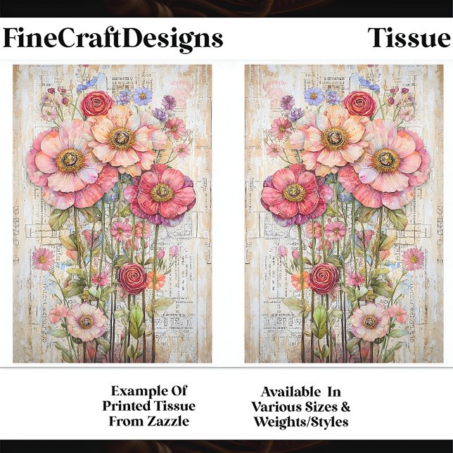 Papel De Seda Chique Floral Ephemera Rosa Vermelha Rosa S7B (Criador carregado)