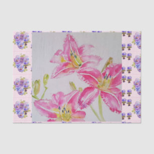 Papel De Seda Chique rosa Flor Lily Floral Spots Blue Spot