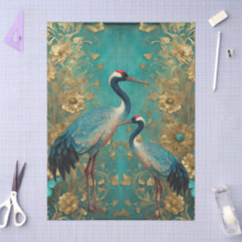 Papel De Seda Chique Teal Floral Crane Artesanato