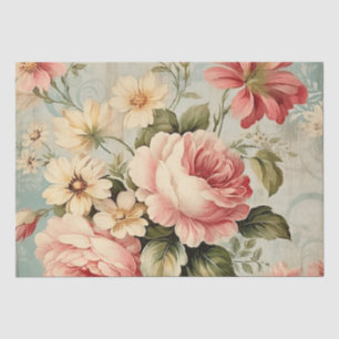 Papel De Seda Chique Vintage Blush Roses Rosa Daisies