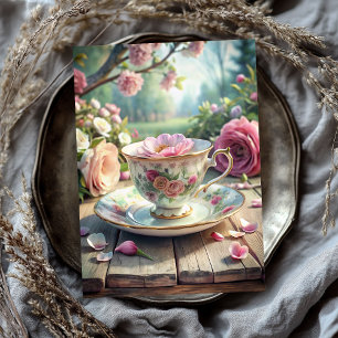 Papel De Seda Chique Vintage - Copo inglês com rosas de chá