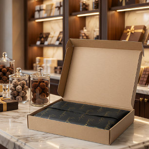 Papel De Seda Chocolatier Elegante Código Qr Script Dourado Pret