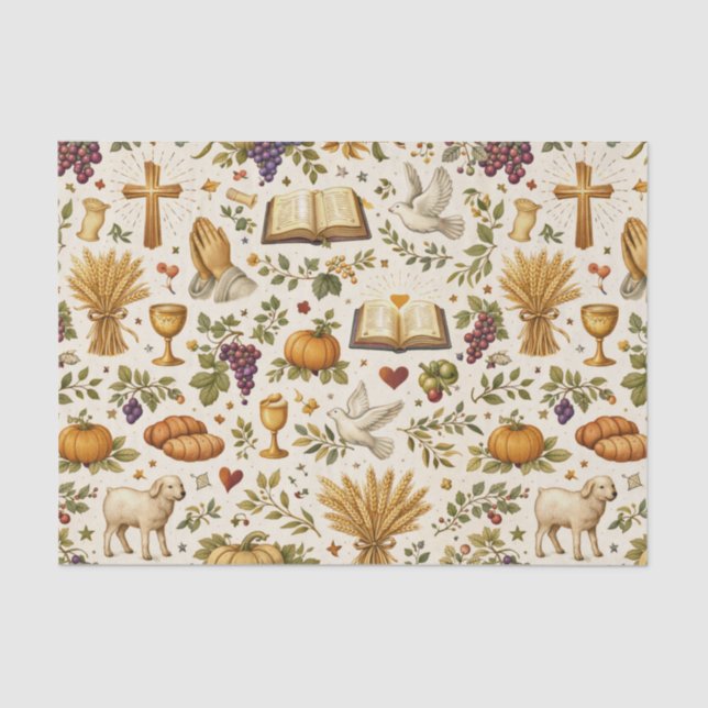 Papel De Seda Christian Orange Pumpkins Harvest Thanksgiving (Frente )