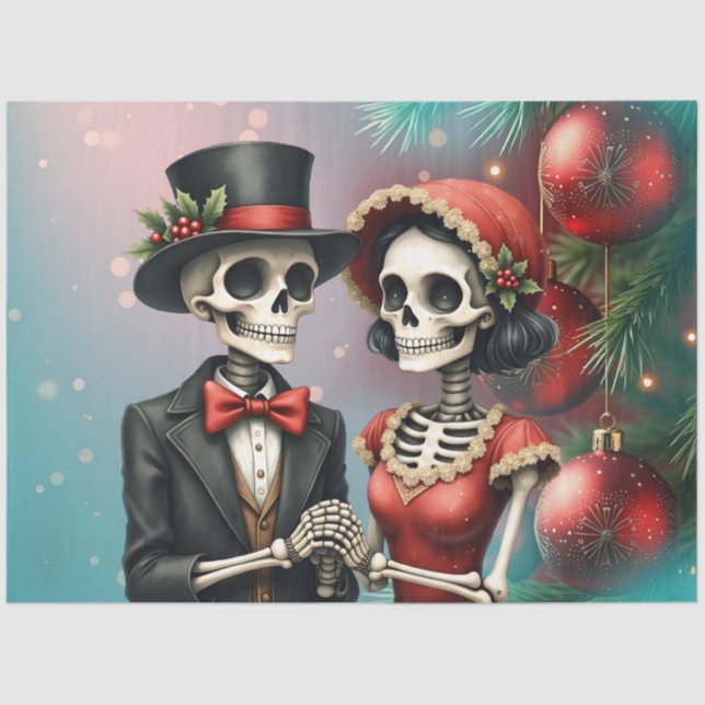 Papel De Seda Christmas Bone Romance, A festive skeleton couple. (Frente )