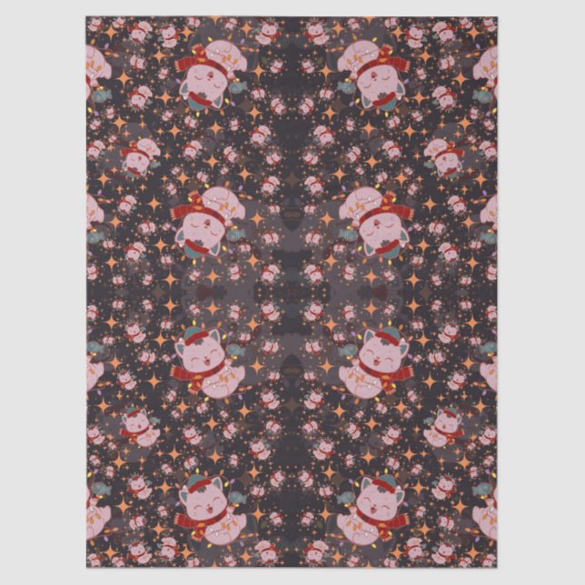 Papel De Seda Christmas Cat With Santa Hat (Frente )