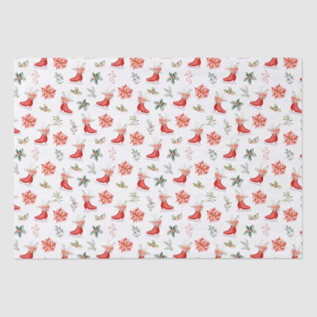 Papel De Seda Christmas Floral Red Ice Skates (Frente )