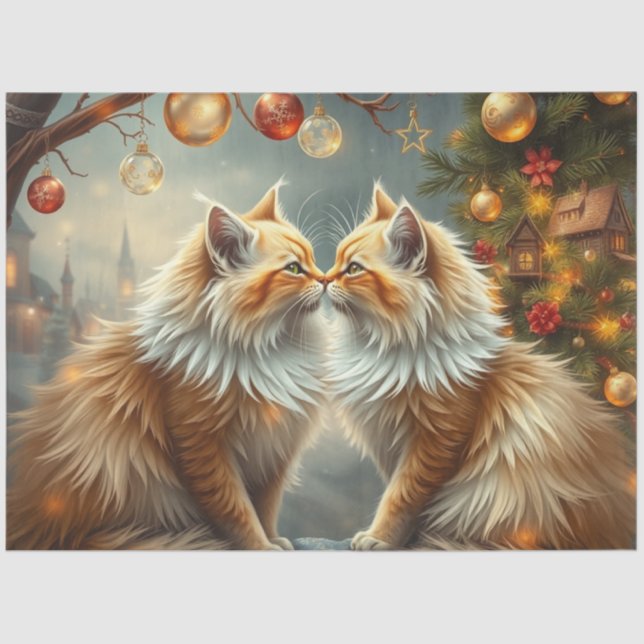 Papel De Seda Christmas Ginger kissing Cats Tissue Paper (Frente )