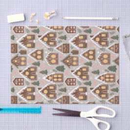 Papel De Seda Christmas Gingerbread Houses Holiday Pattern