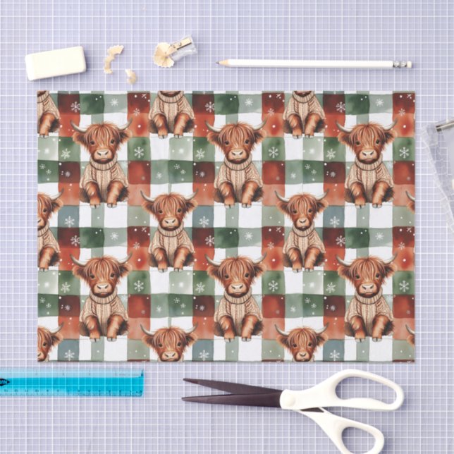 Papel De Seda Christmas Highland Cow Sweater Festive Red Green (Arte )
