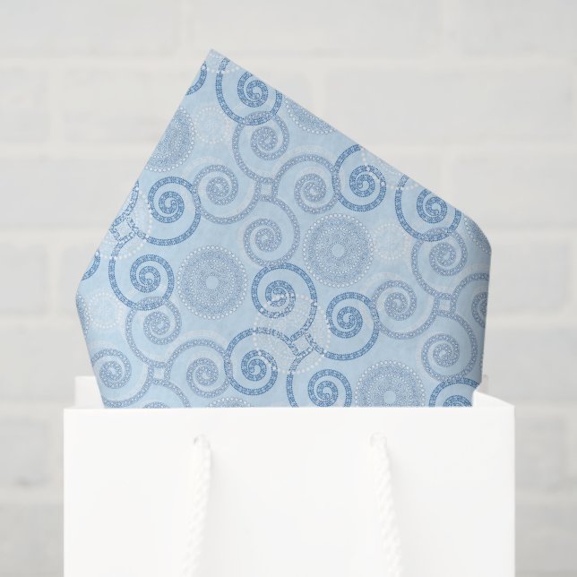 Papel De Seda Christmas Holiday Blue Scrolls  (Sacola de presentes)
