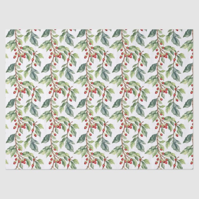 Papel De Seda Christmas Holiday Mistletoe in Watercolor (Frente )