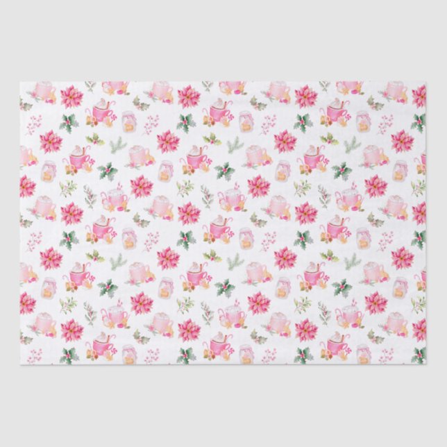 Papel De Seda Christmas Hot Cocoa and Pink Poinsettias (Frente )