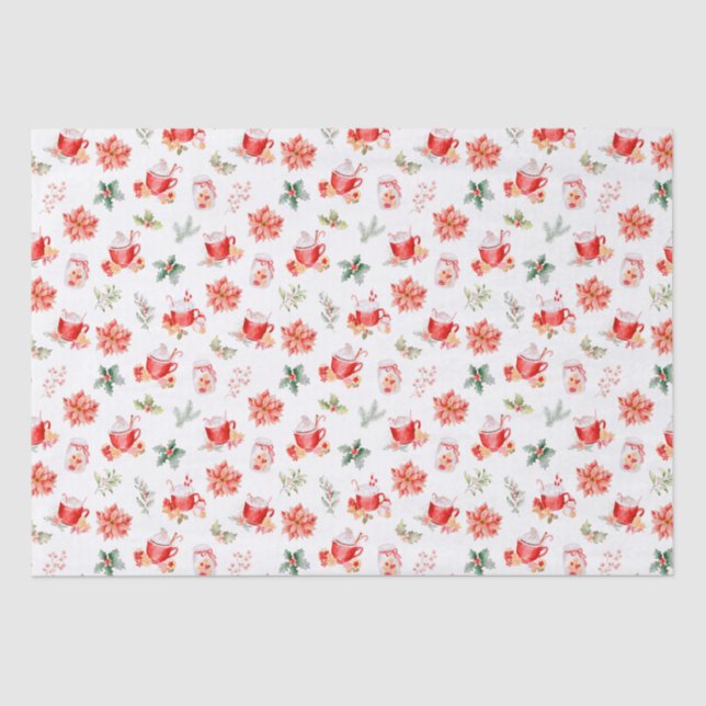 Papel De Seda Christmas Hot Cocoa and Red Poinsettias (Frente )