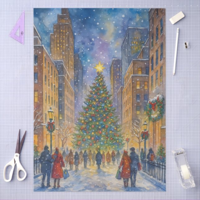 Papel De Seda Christmas in New York – Winter City Scene  (Arte )