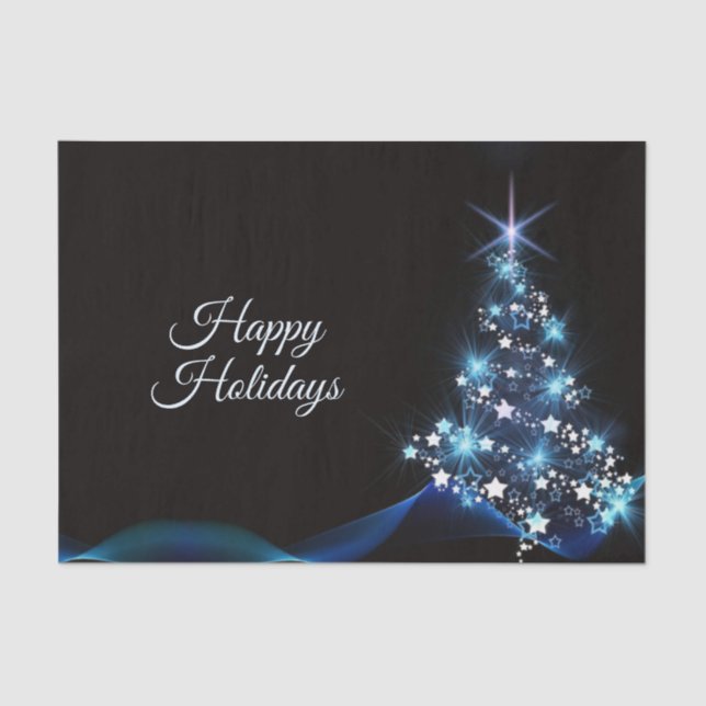 Papel De Seda Christmas Party Blue Tree Shiny Black Elegant (Frente )