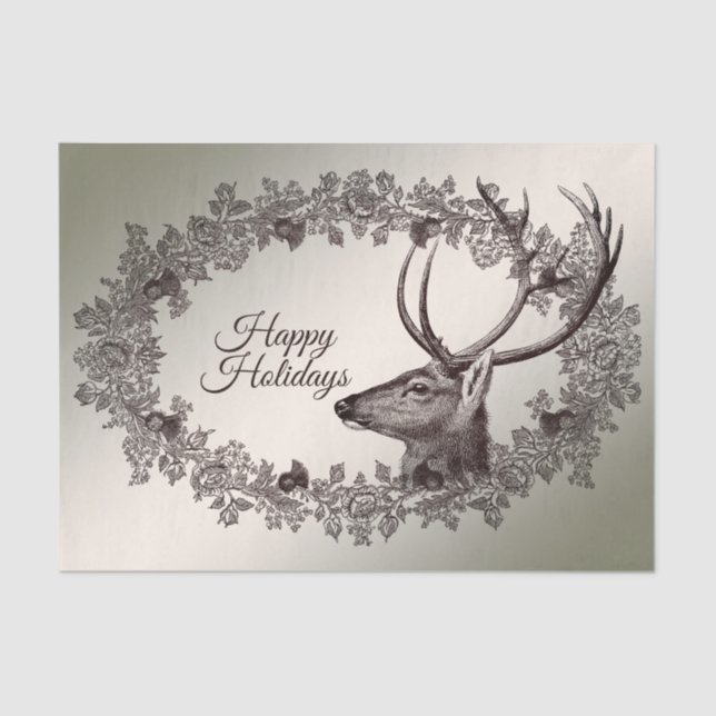 Papel De Seda Christmas Party Floral Reindeer Golden Winter (Frente )