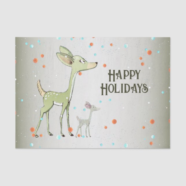 Papel De Seda Christmas Party Green Deers Holidays Cute (Frente )