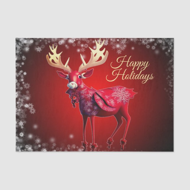 Papel De Seda Christmas Party Red Reindeer Winter Holidays (Frente )