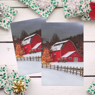 Papel De Seda Christmas Red Barn With Spectacular Lighted Tree