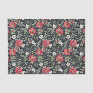 Papel De Seda Christmas Red Poinsettia Flowers and Berries