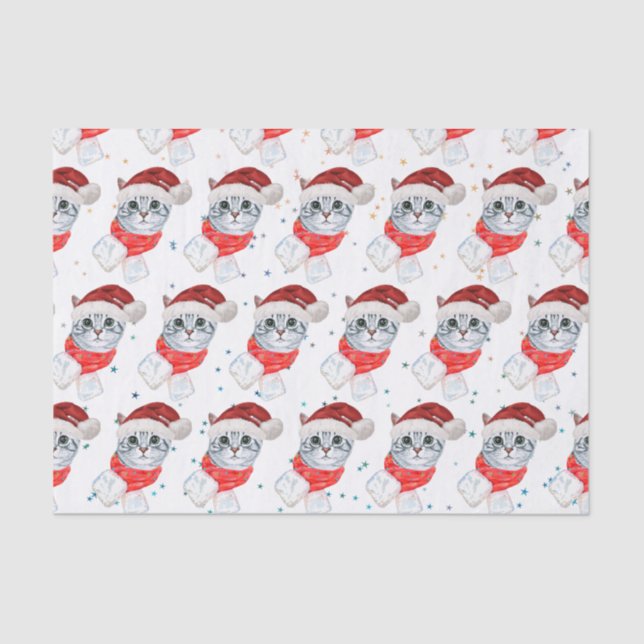 Papel De Seda Christmas Tabby Cat with Red Scarf For Pet Lovers (Frente )