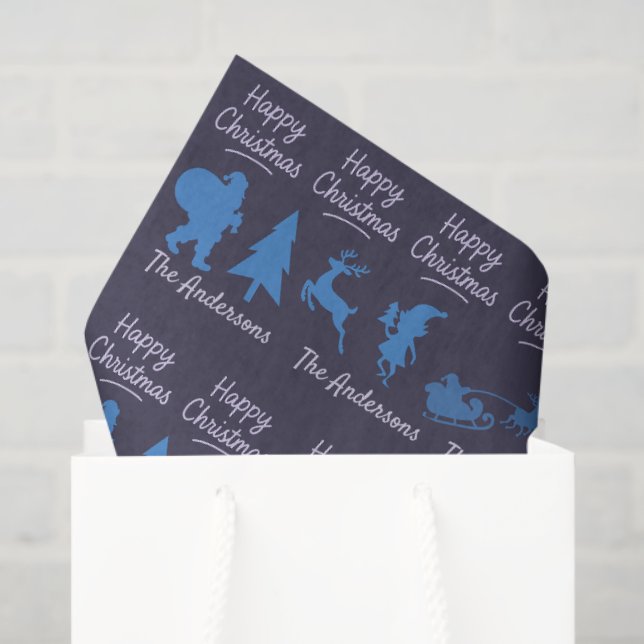 Papel De Seda Christmas Tissue Paper - Blue Silhouette Design (Sacola de presentes)