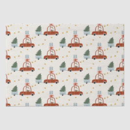 Papel De Seda Christmas Tree Red Car Illustration 