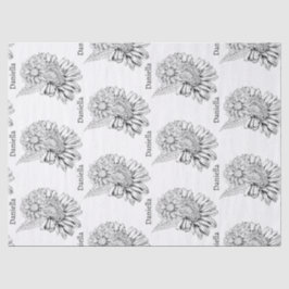 Papel De Seda Chrysanthemum Black Line Drawing with Your Name 