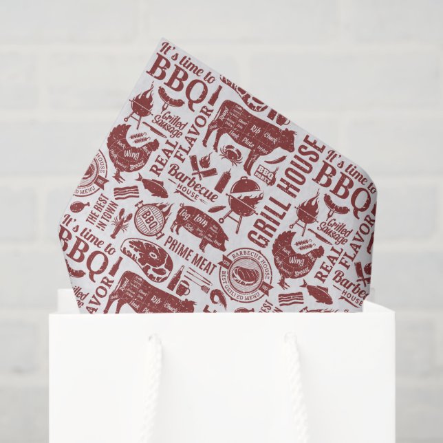 Papel de Seda Churrasco BBQ, Decoupage de Churrasc (Sacola de presentes)