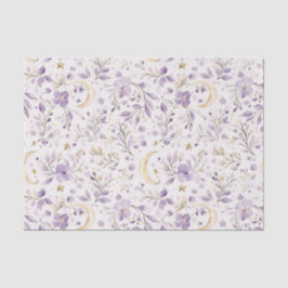 Papel De Seda Chuva de Bebê Floral Luas e Estrelas Branco Roxo