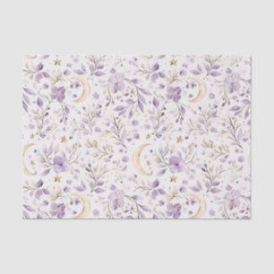 Papel De Seda Chuva de Bebê Floral Luas e Estrelas Branco Roxo