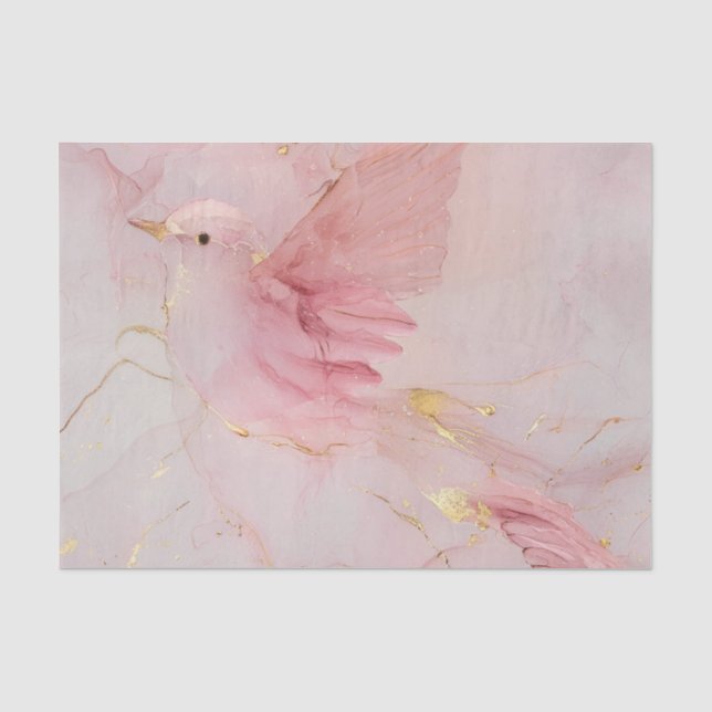 Papel De Seda Chuva de Bebê Pássaros Rosa Bege Dourado (Frente )