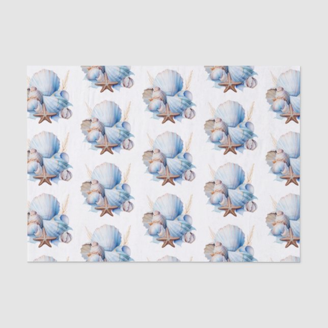 Papel De Seda Chuva de Noiva Aqua Cream Beach Shells (Frente )