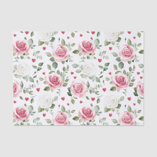 Papel De Seda Chuva de Noiva Corações Florais Rosa (Frente )