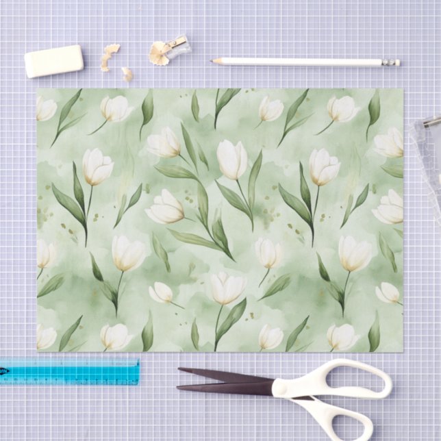 Papel De Seda Chuva de Noiva de Flores de Tulipa Brancas Verdes (Arte )