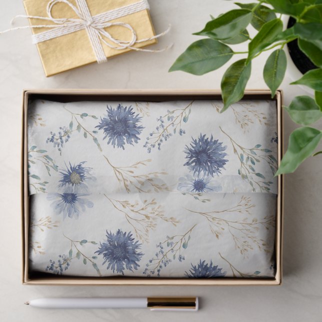Papel De Seda Chuva de Noiva Flores Creme Azul (Presente)