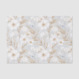 Papel De Seda Chuva de Noiva Flores Creme Branco Borboletas Azui