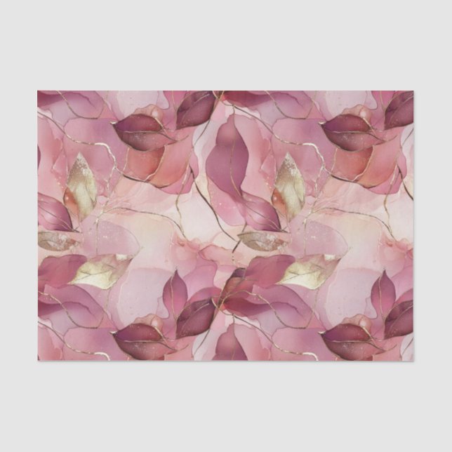 Papel De Seda Chuva de Noiva Folhas Douradas Rosa Bege (Frente )