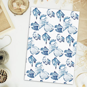Papel De Seda cic costeira indigo azul oceano aquarela